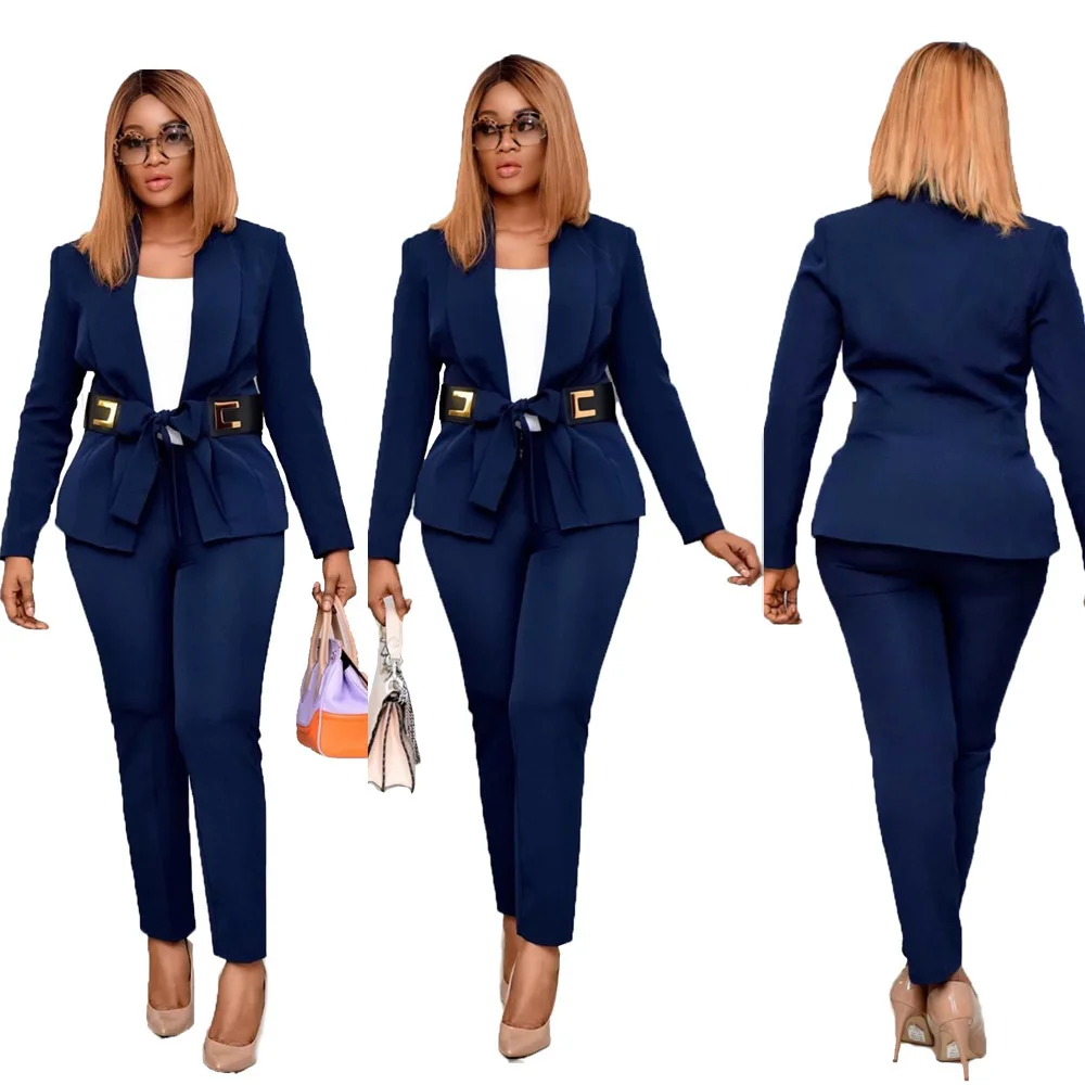 African Apparel High Quality Small Suit with Special Leather Belt Commuting Large Two Piece Set