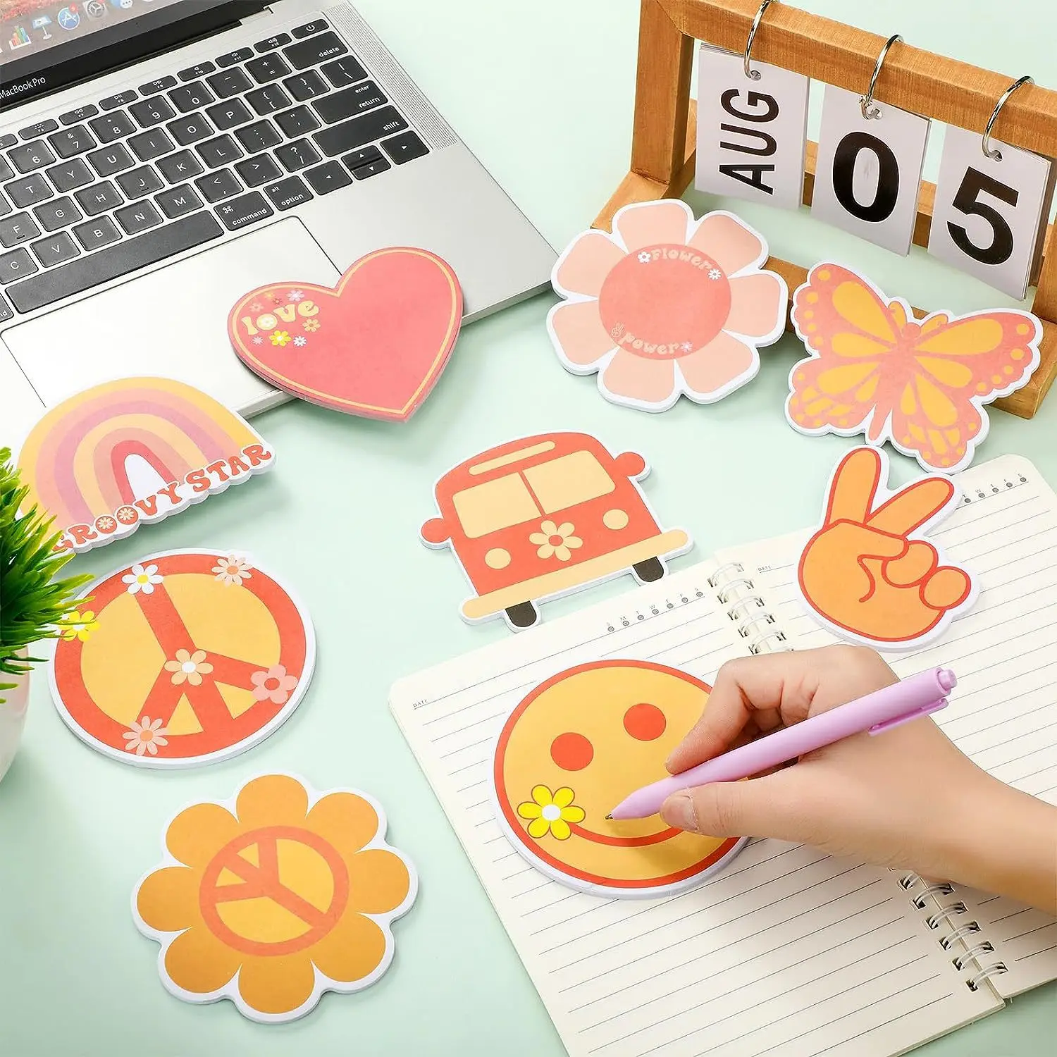 9pcs/set Groovy Boho Sticky Note Message note Rainbow Butterfly School supplies Irregular shape Sticky note Hippie Party custom