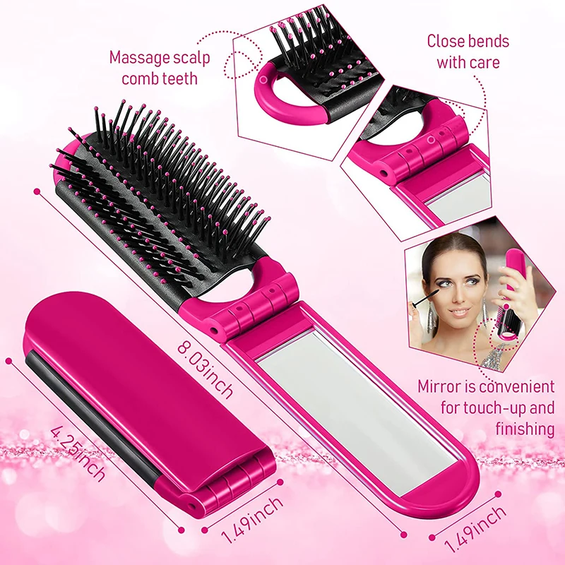 Hot Sale Travel Portable Folding Hair Brush Anti-static Mini Hair Comb Pocket Massage Hair Brush with Mirror