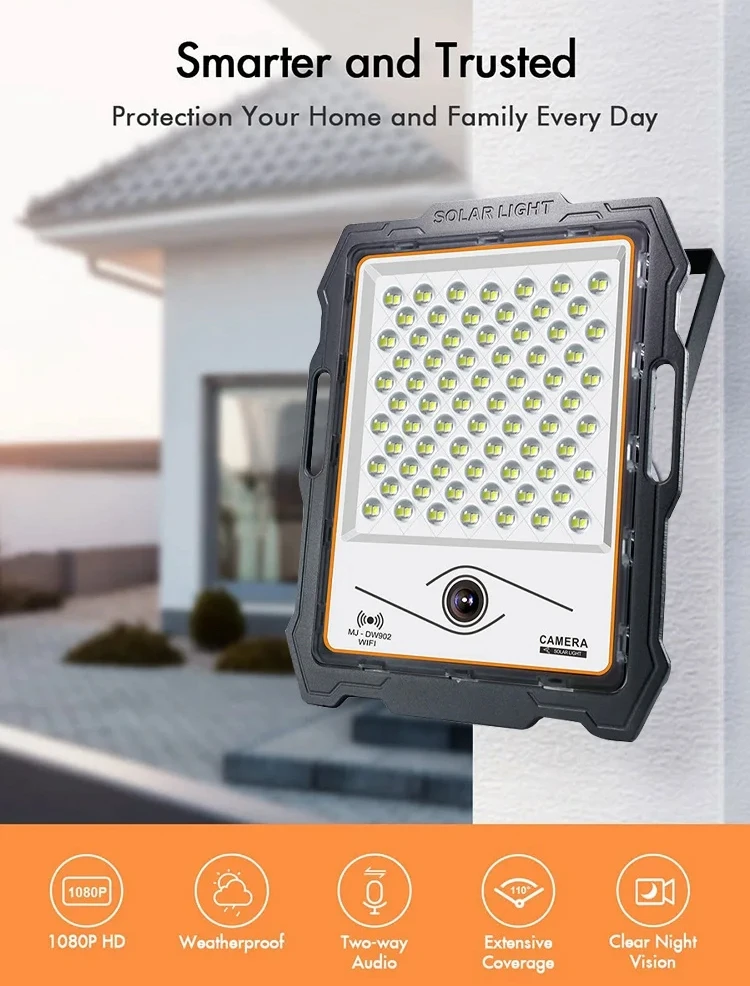 solar  flood street lights 100W high brightness smart home device 2M Wifi camera 82leds remote 1080P 16G outdoor solar lights