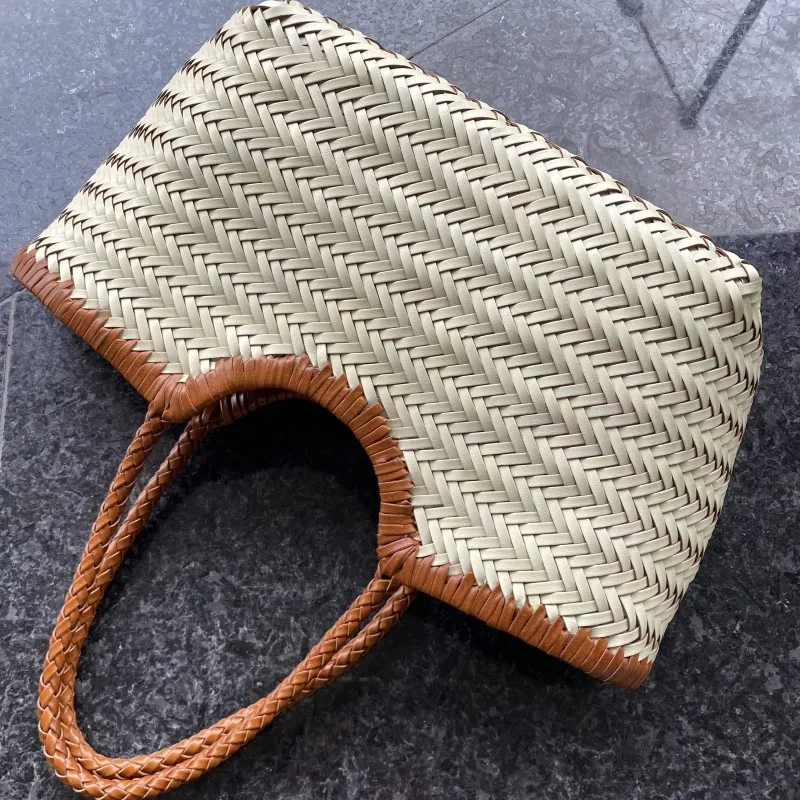 Real cow Leather Weave Tote Bag Large Capacity handbag cowhide woven lady bags genuine leather braided handbags for women