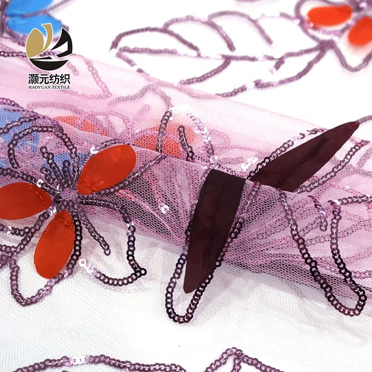 Wholesale fast delivery flower tulle mesh children dress sequins fabrics textiles embroidery
