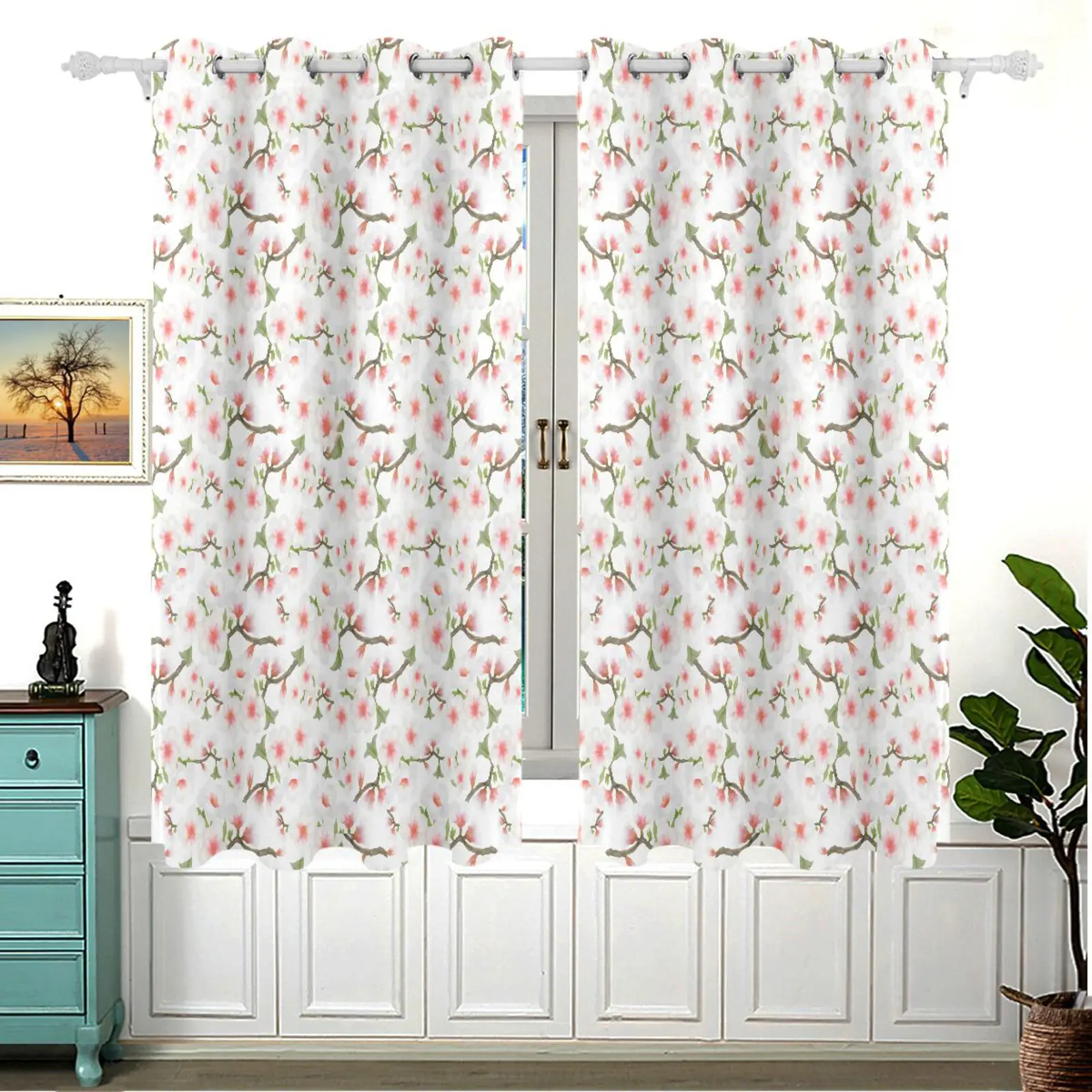 Style Home 3D Floral Design Polyester Blackout Window Curtain for Bedroom Living Room