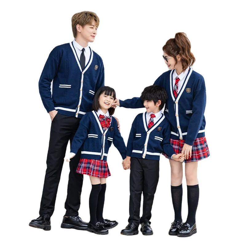 1set custom logo navy sweater+shirt+long Trousers/skirts Factory Primary Children Winter School Uniform School Student Uniforms