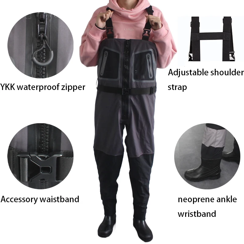 manufacturer Waterproof 3 layer breathable Waders Chest High Fishing Waders with Boots