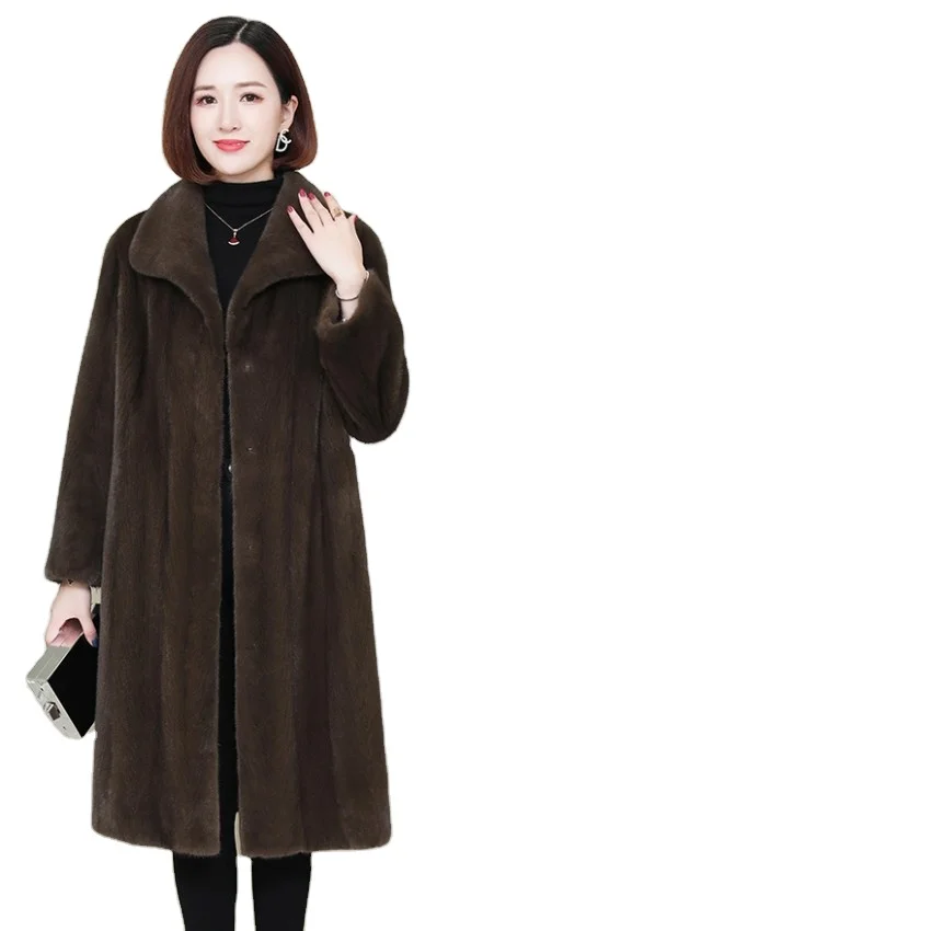 Custom Factory Direct Supply Women Artificial Faux Mink Fur Long Coat Plus Size Fake Fur Overcoat
