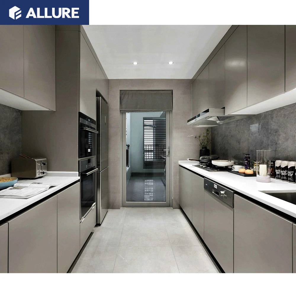 Allure Contemporary Design Smart L Shaped Ready To Assemble Lacquer Kitchen Cabinets With Island