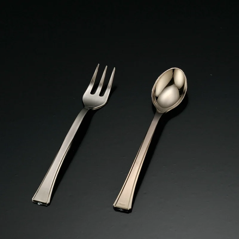 Small Spoon Silver Coated 11.4*2.3cm Gold And Silver Plastic Disposable Plane Cutlery Flatware Kits Knife Fork Spoon