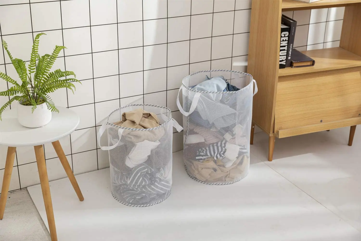 Mesh Laundry Hamper Hanging Collapsible Dirty Clothes Bag Laundry Basket with Durable Handles