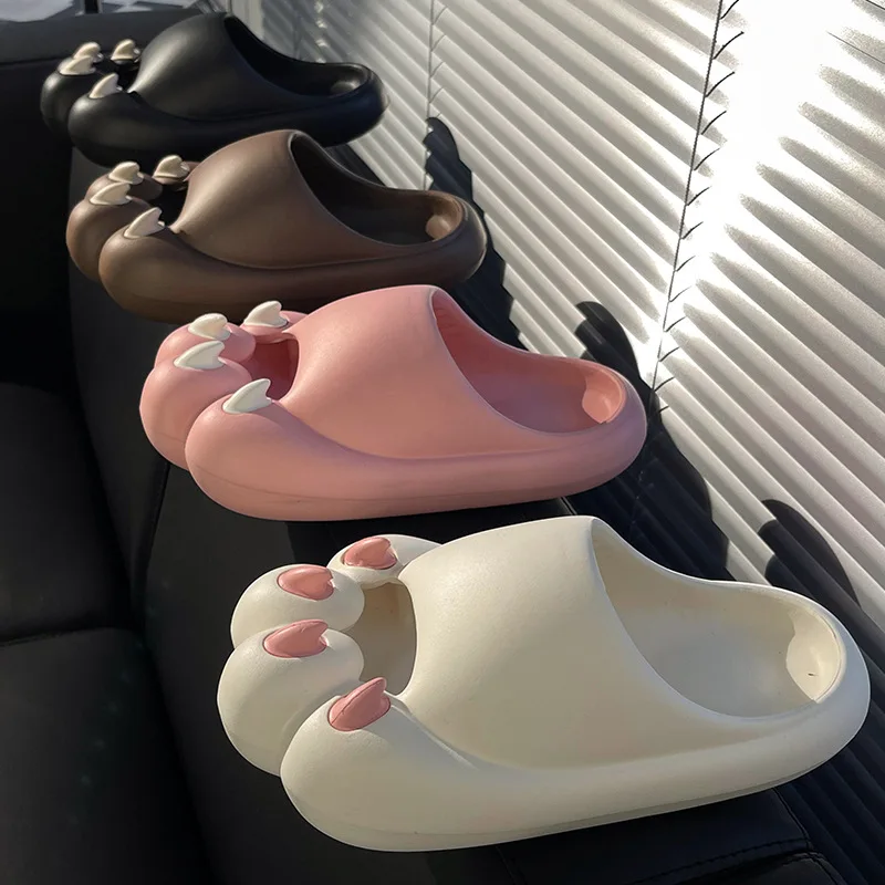 Cute Cat Claw Sandals Women Summer Cartoon Baotou Indoor Lovers Thick Sole Slippers