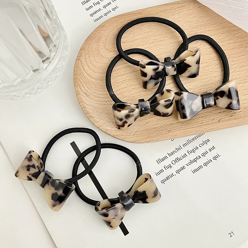 BSCI Audited Factory Lovely Korean Hair Accessories Acrylic Acetate  Bowknot Ponytail Holder Elastic Hair Bands For Kids