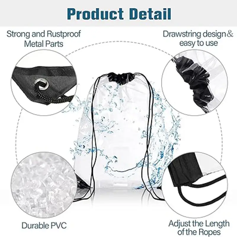 Custom Printing Logo Transparent Plastic Clear Drawstring Bag Waterproof PVC Drawstring Backpack for Stadiums Sporting Events