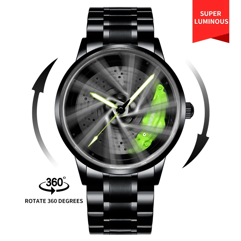 Drop Shipping Men Watches Quartz Wrist Racing Engine Rim Hub Steering Clock rs Chrono Car Wheel Spinning Watch