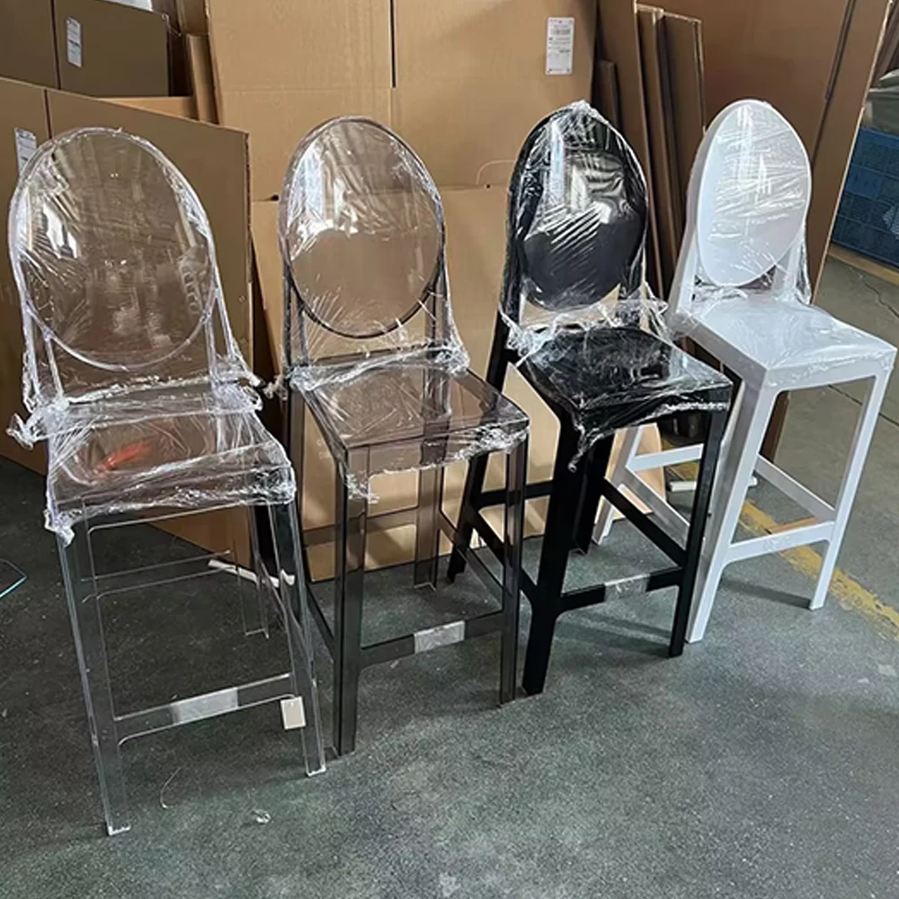 Luxury Dining Banquet Party Transparent Clear Acrylic Plastic High Stool Ghost Bar Chairs for Event