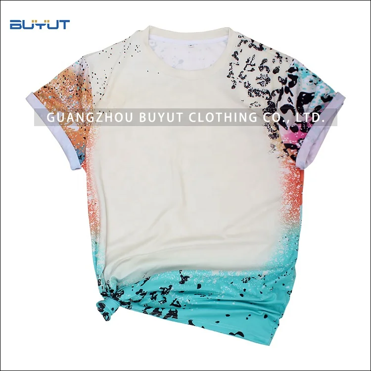 BUYUT  fashion cheetah print Sublimation  polyester have soft cotton feel  Faux Bleached T Shirts