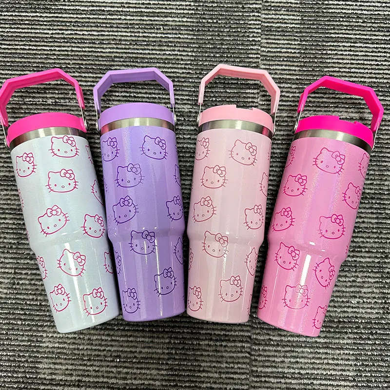 Cheapest Wholesale Custom 20 30 40 oz Luxury Cartoon KTtainless Steel Tumbler Thermal Straw Cup Travel Mug With Handle