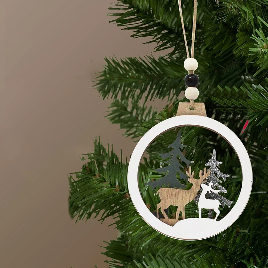 Wholesale Wood Deer Pendant with Christmas Tree Hanging Decorations Laser Cutting Wooden Christmas Ornament Eco-friendly