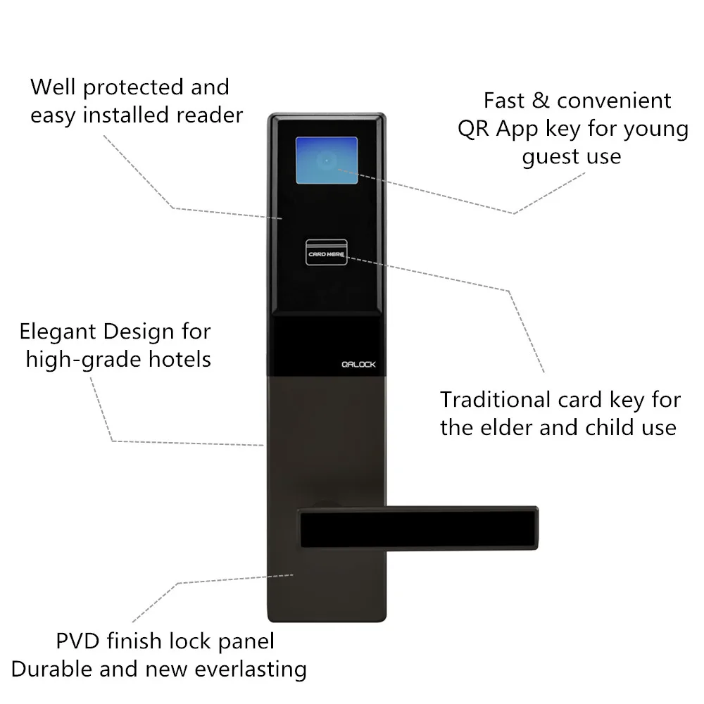 
Smart Phone Application Software management QR Code Lock Hotel Lock With Manual Key Function 