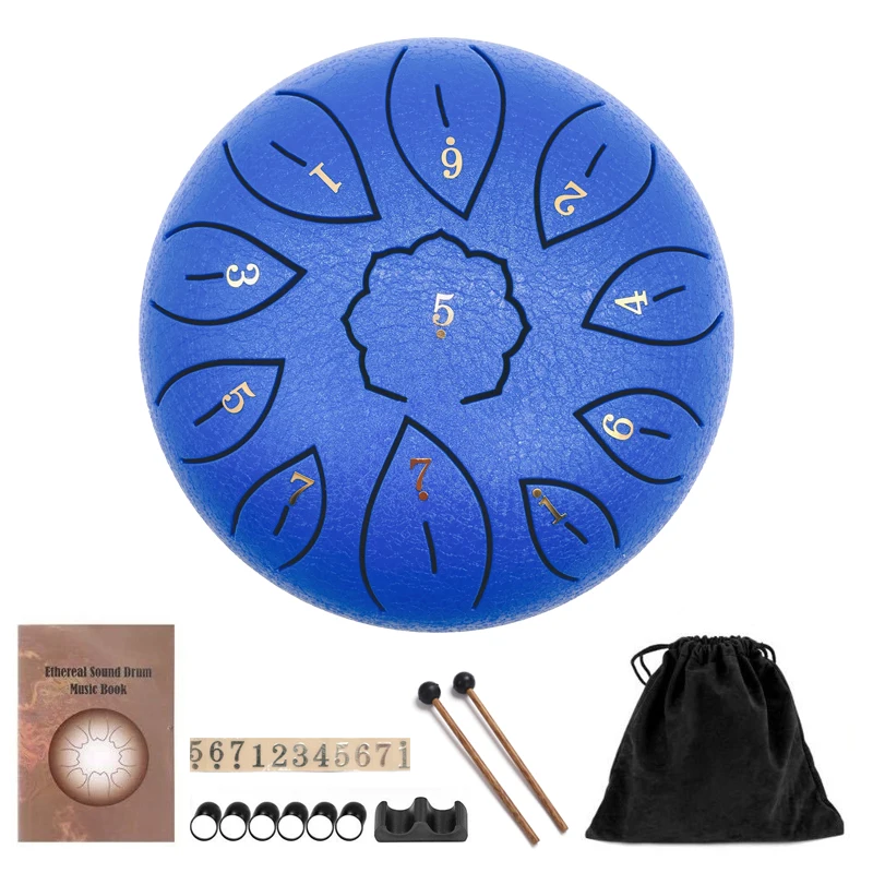 
Tongue Drum 6 Inch Steel Tongue Drum Set 11 Tune Hand Pan Drum Pad Tank Sticks Carrying Bag Percussion Instruments Accessories 