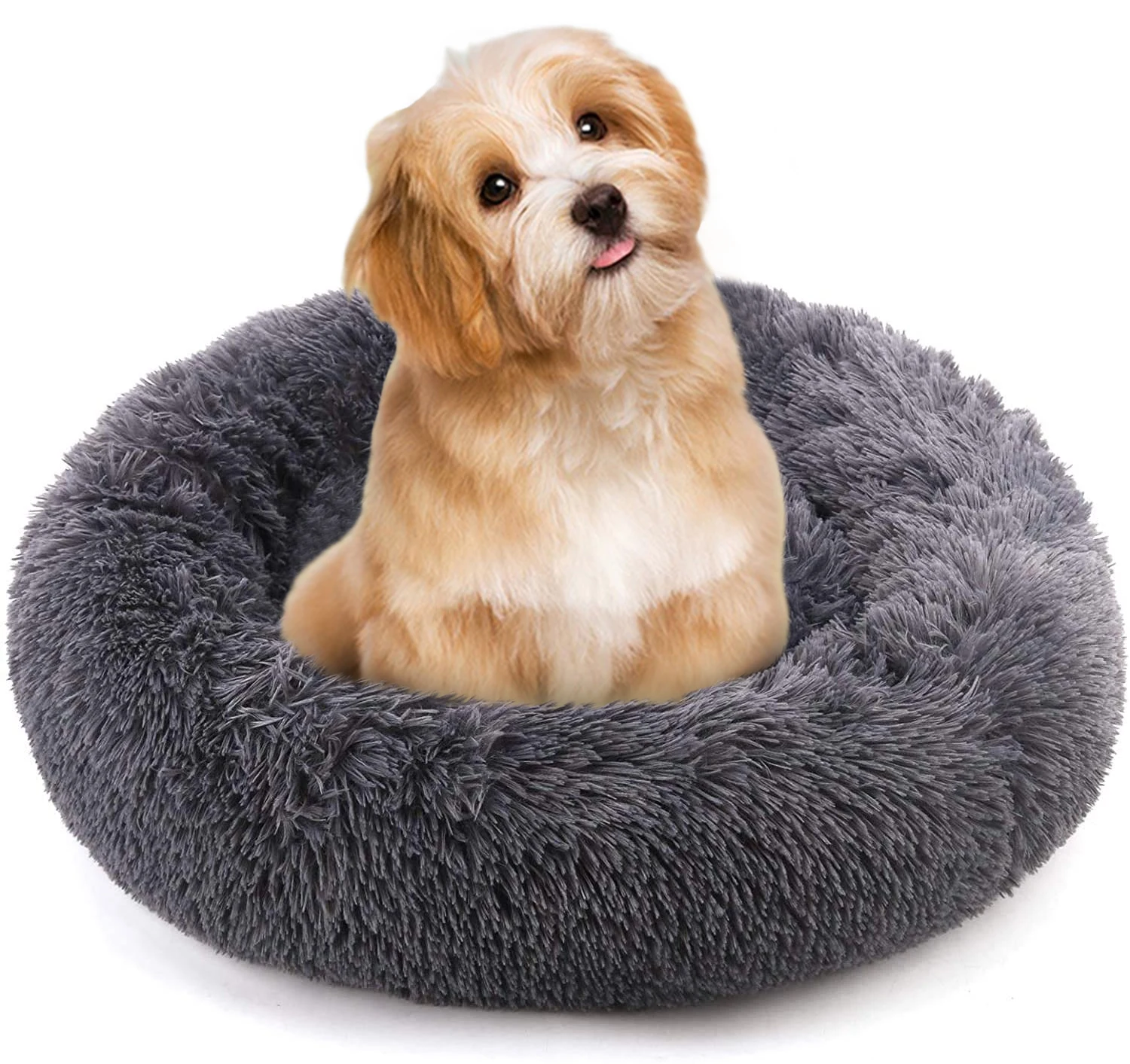 Original Calming Donut Cat and Dog Bed in Shag Fur, Multiple Sizes and Bundle