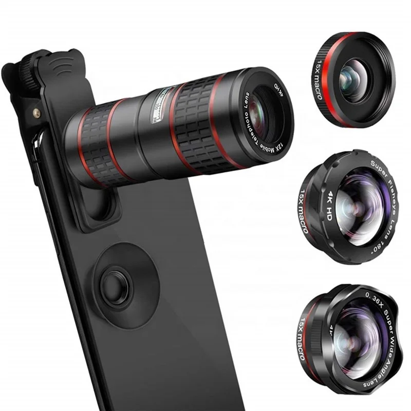 
Aipaxal 5 in 1 Phone Camera lens Kit 12X Vari-focal ZoomTelescope Telephoto Lens Mobile Phone Camera Lenses For iPhone 