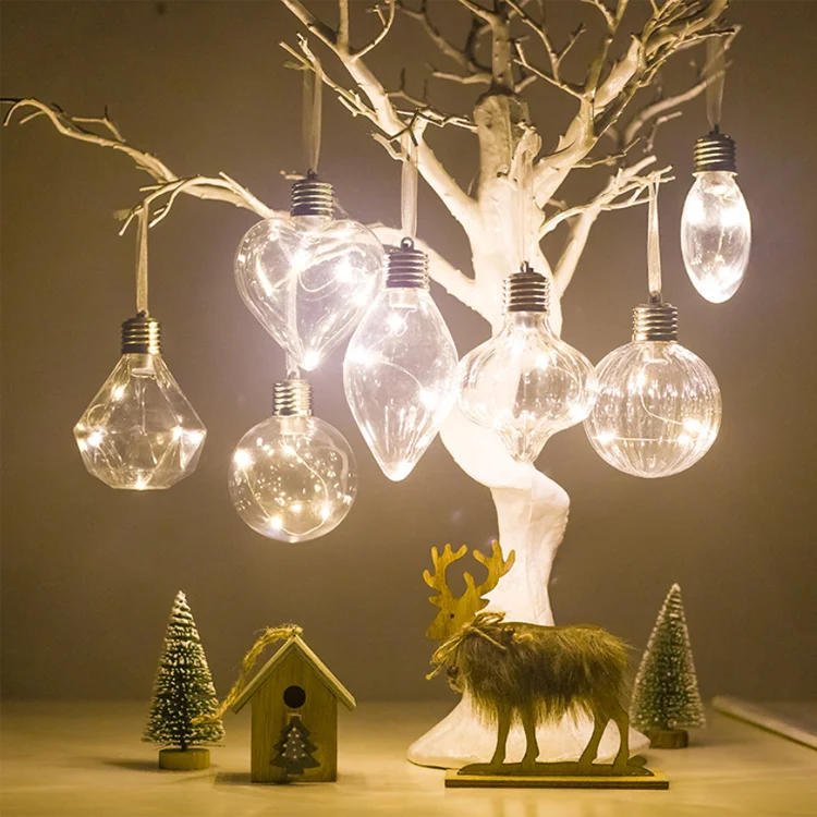 Lighted Christmas Balls Ornaments LED Lights Bulbs Transparent Hanging Shatterproof Balls Fillable Decorations for Xmas Tree