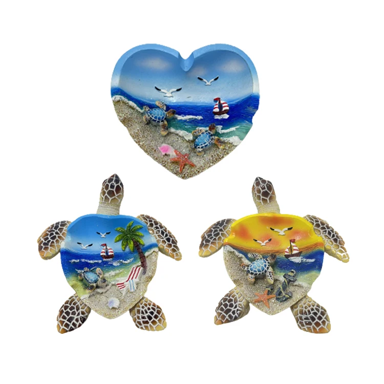 Wholesale hand painting beach sea turtle souvenir polyresin ashtray