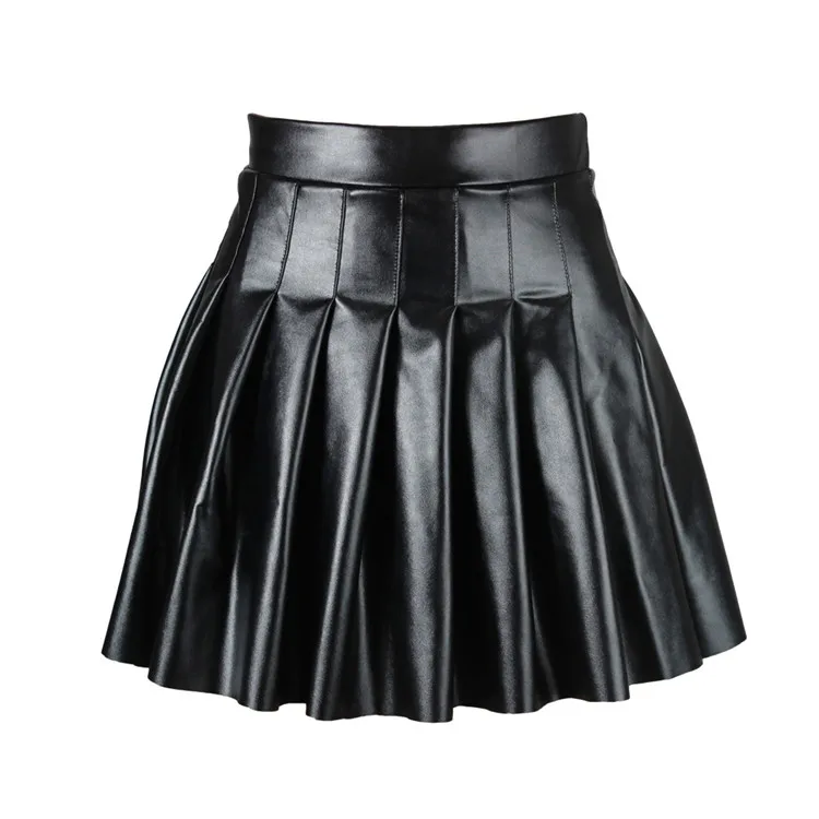 Summer Elegant Style Casual High Waist Leather Skirt Pu
