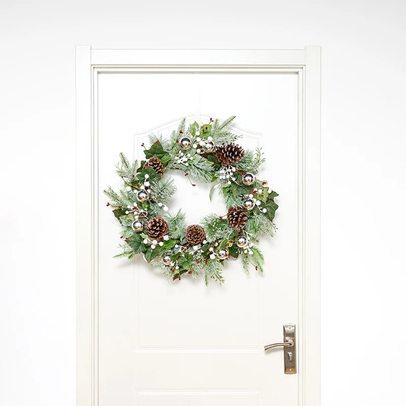 2022 wholesale christmas artificial decorative large 18 inch snowy pine grapevine wreath