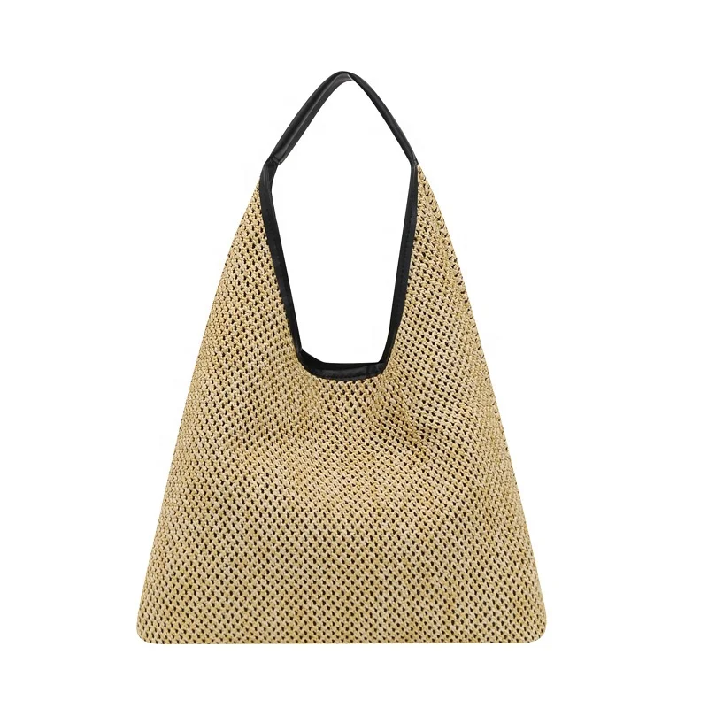 Niyang Wholesale PP straw camel fashion lady Hobo classic design travel handbags women tote bags natural straw tote shoulder bag