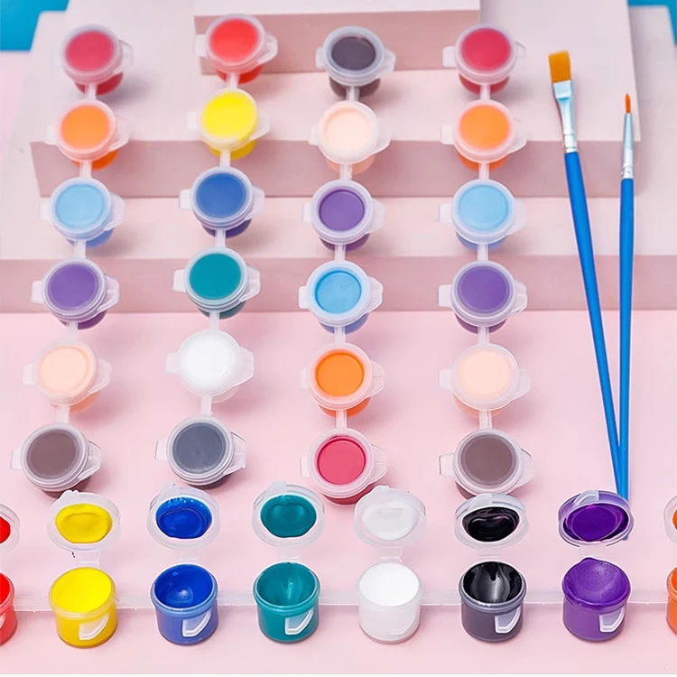 Factory Best sale good quality 8 12 16 24 Colors for Kids Students Painting  Acrylic Paint Pot Stripe 3ml