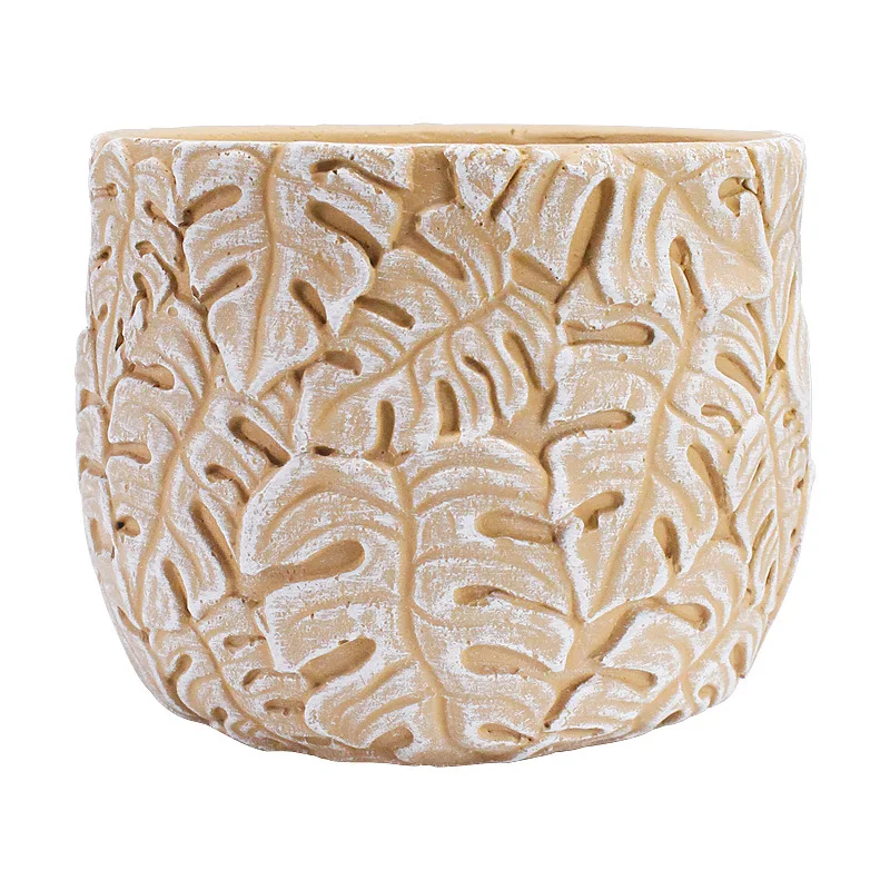 
Nordic style maple leaf cement flowerpot office floor-standing ornaments succulent green plants flower flower potted Amazon 