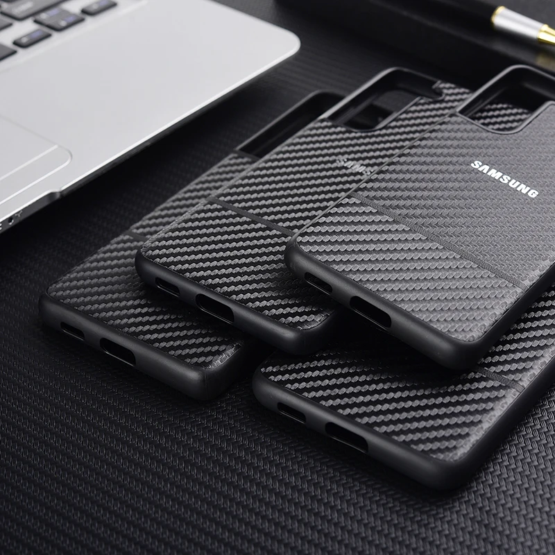 Origianl Samsung Carbon Fibre Phone Case For Galaxy S21 S20 Ultra Plus S21 FE Note 20 Anti-Fall Hard Full Protective Phone Shell