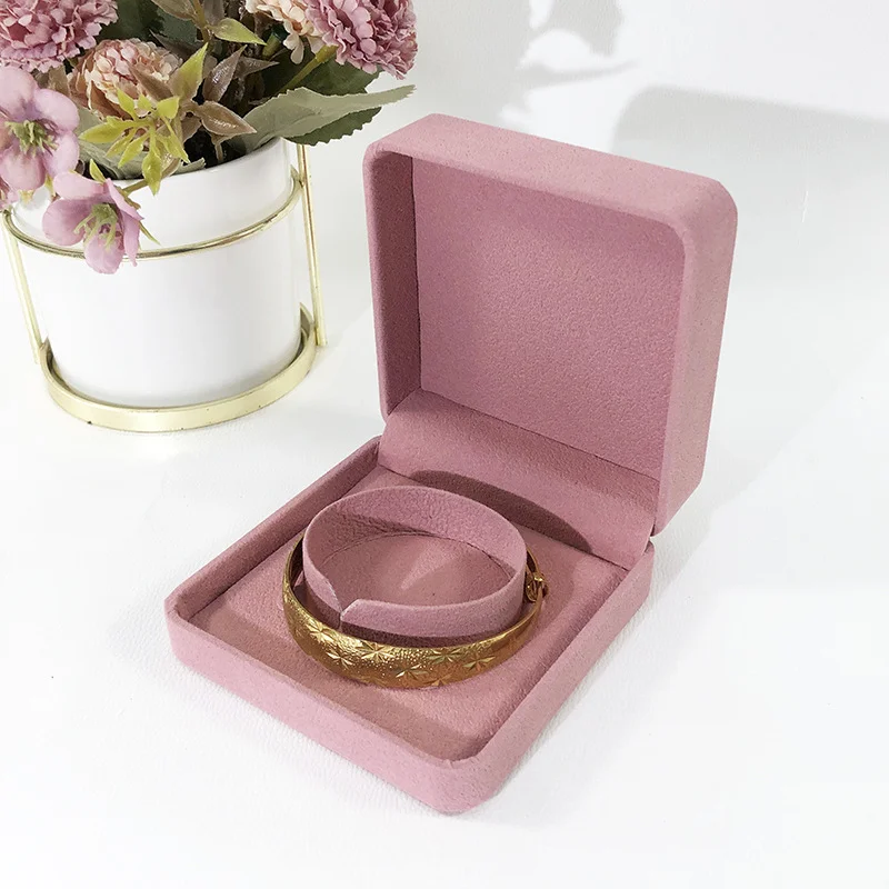OEM Wholesale Price Velvet Jewelry Box Packaging Pink Ring Earring Chain Necklace Gift Box Hot Stamping Logo Velvet Jewelry Box
