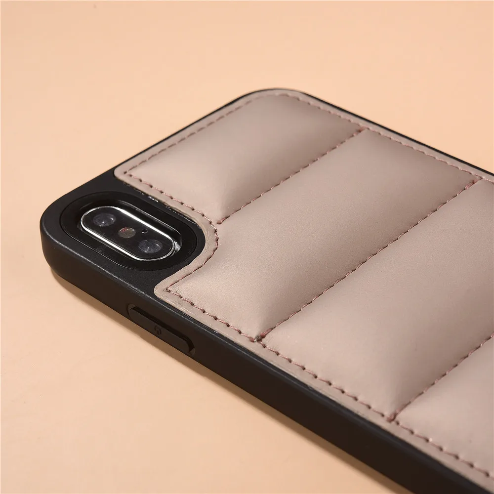 puffer cell leather UV print winter warm  factory down jacket  mold leather custom cell phone case for iphone 12 13 13 pro