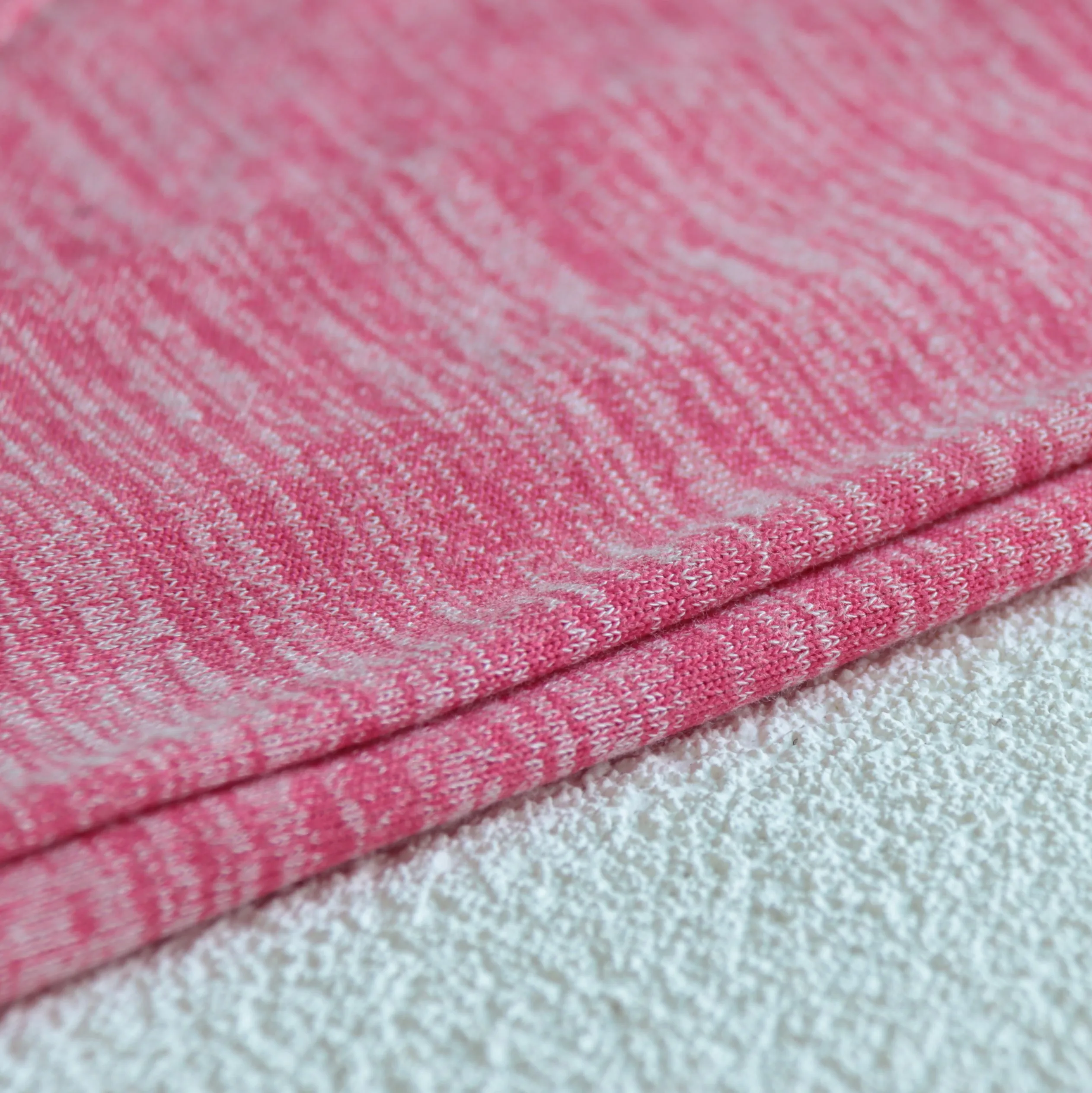 185g TR soft grey heather Yarn dye pink color single knit Jersey polyester  fabric