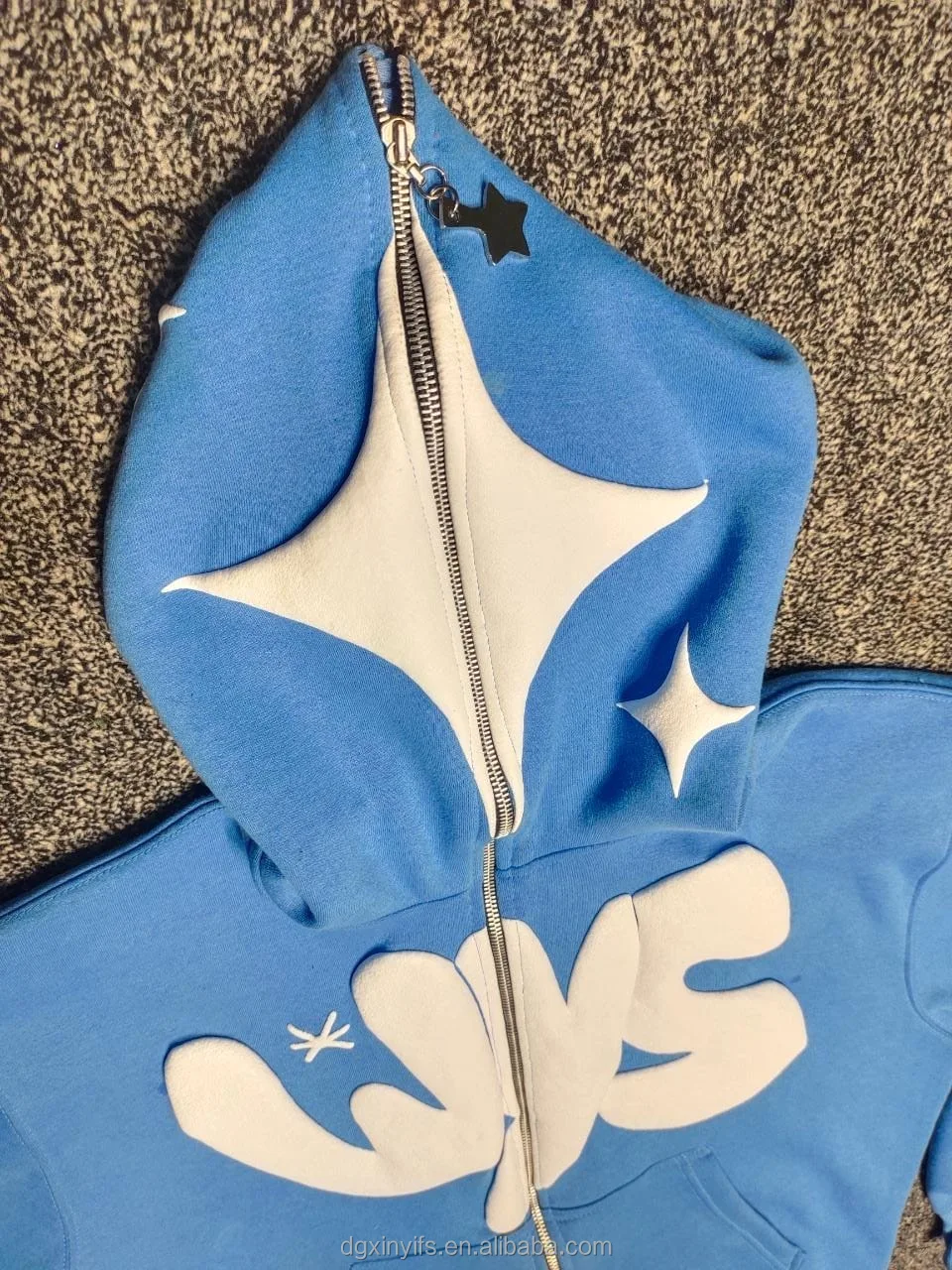 Custom Manufacturer Y2K Men French Terry 100% Cotton Low Minimum Oversized 3D Logo Full Face All Zip Up Hoodie Puff Print