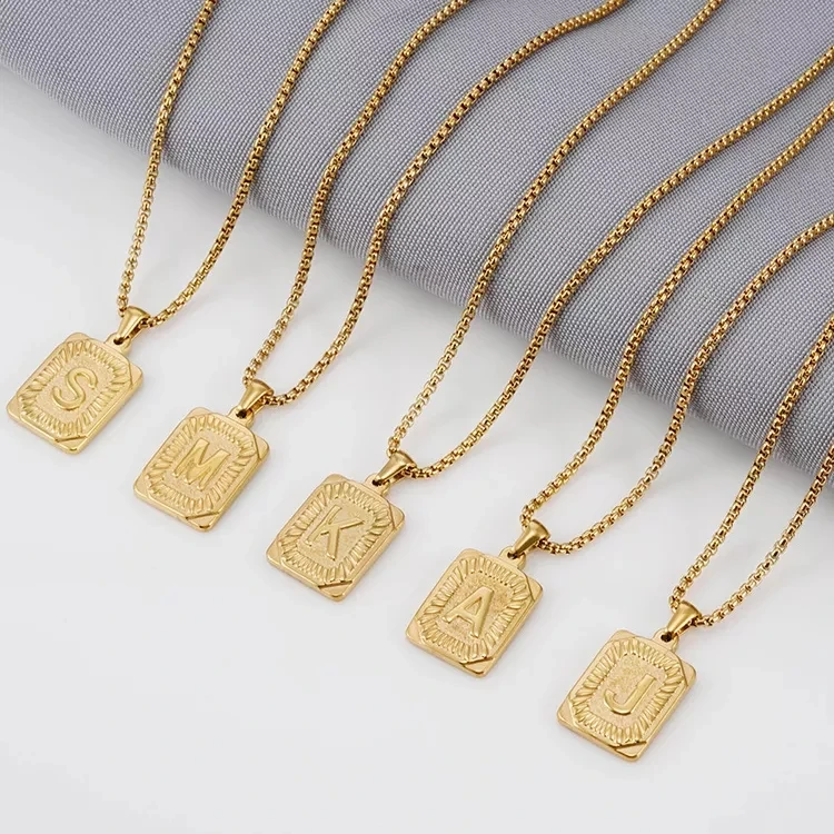 Fashion Jewelry Stainless Steel Gold Alphabet Pendant Chain A-Z Alphabet Letter Charms 26 Letter Necklace For Unisex