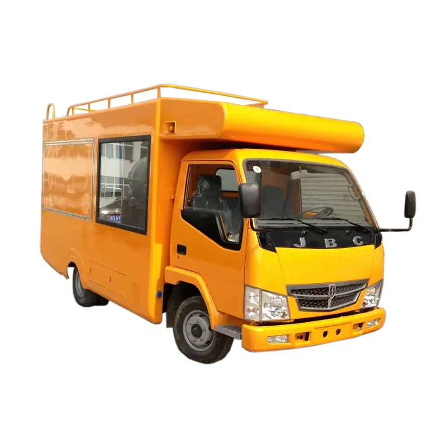 Jinbei street food vending truck equipped with Stainless steel kitchenware and stove for making hot food on the van