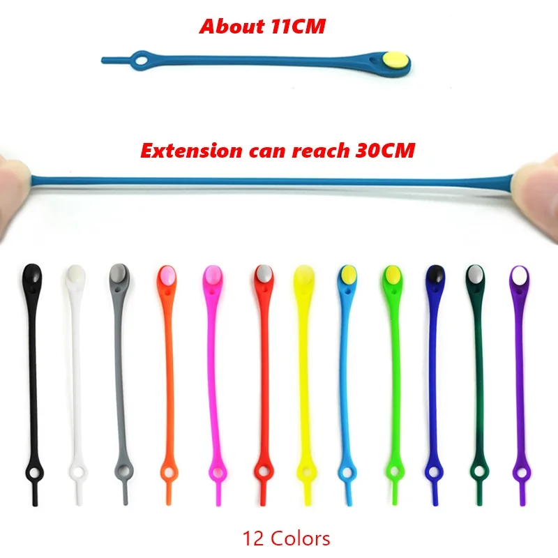 12pcs/lot Silicone Shoelaces Elastic Shoe Laces No Tie Shoelace for Men Women Child