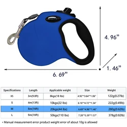 LEAD PET Retractable 16ft Heavy Duty Reflective Nylon Tape Lead for dog Up to 100 LBS. Tangle Free Design One Touch Quick-Lock