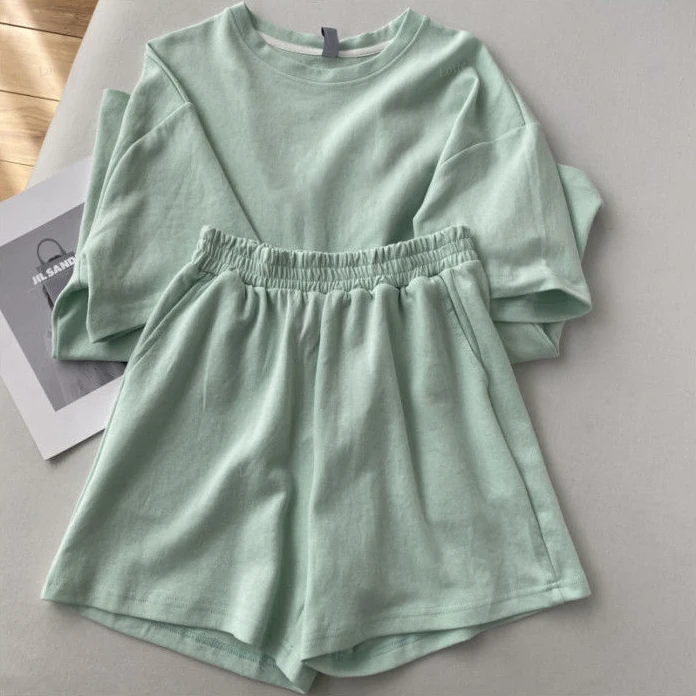 Women T-shirts Suits with Shorts Loungewear Pajamas Woman Summer Basic&Casual Microfiber Sleepwear Negligee 2 Pieces Nightie