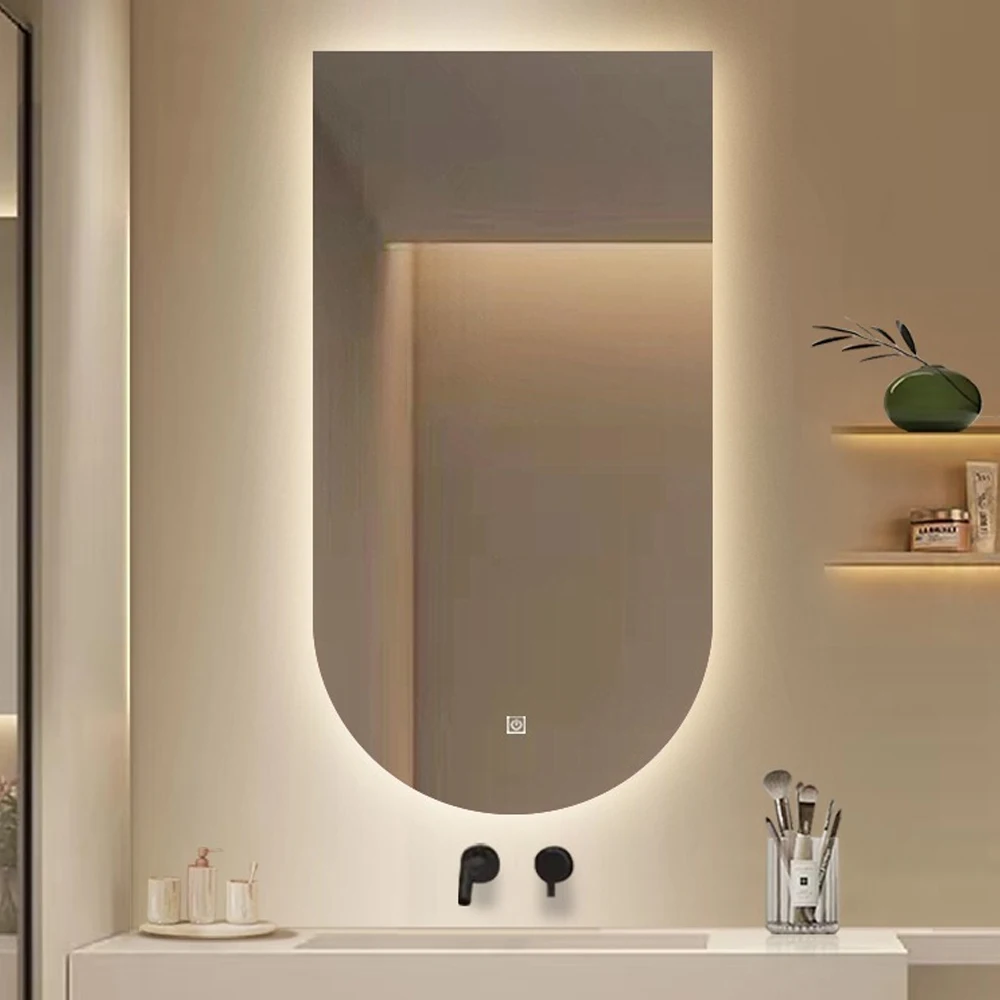 Decor Arch Door Shape Lighting Hand Induction Bluetooth Detection Antifogging Smart LED Mirror For Bathroom With Demister Pad