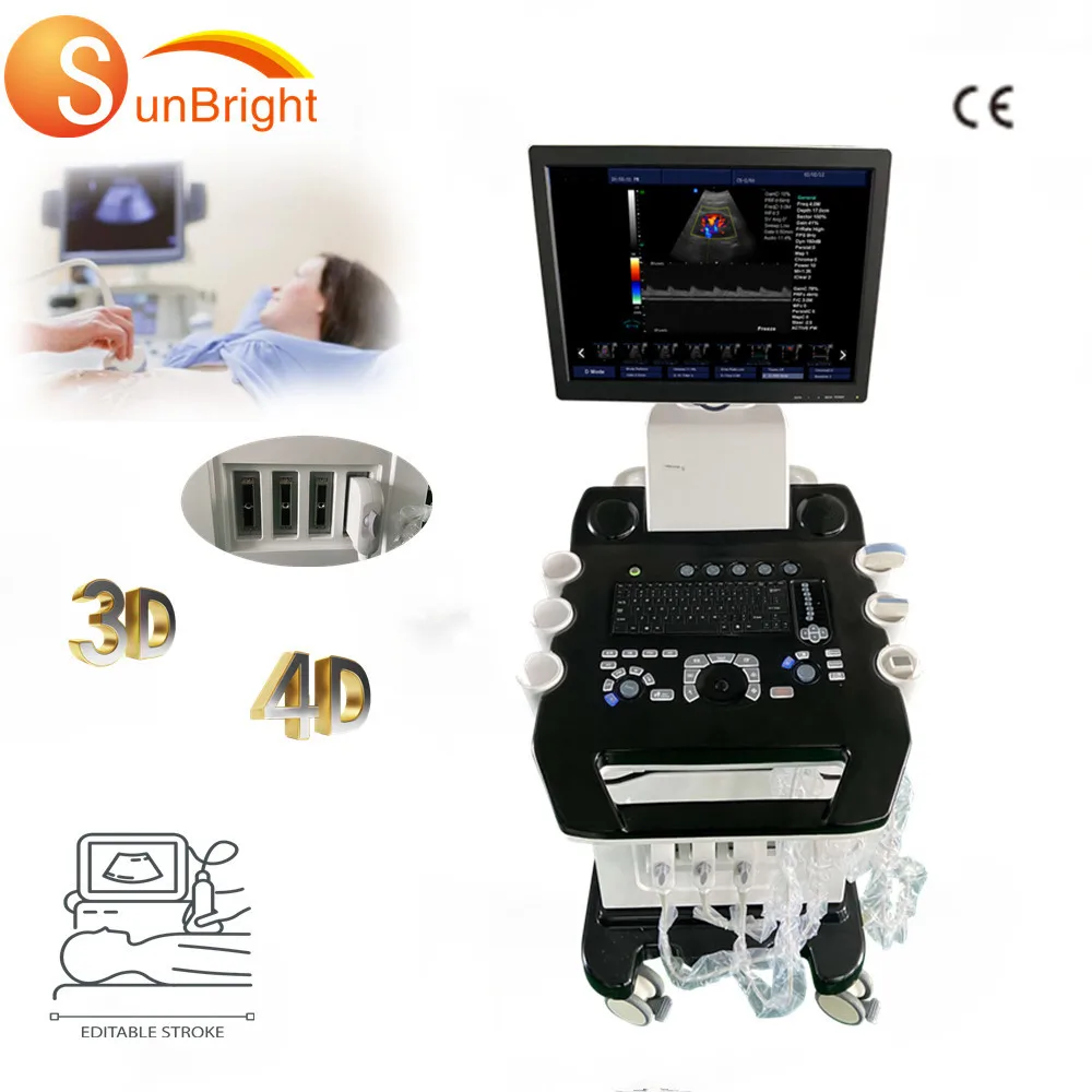 Троллейный мобильный мини-допплер похожего цвета ecografo ultrasonido 3d 4d equipo цветной