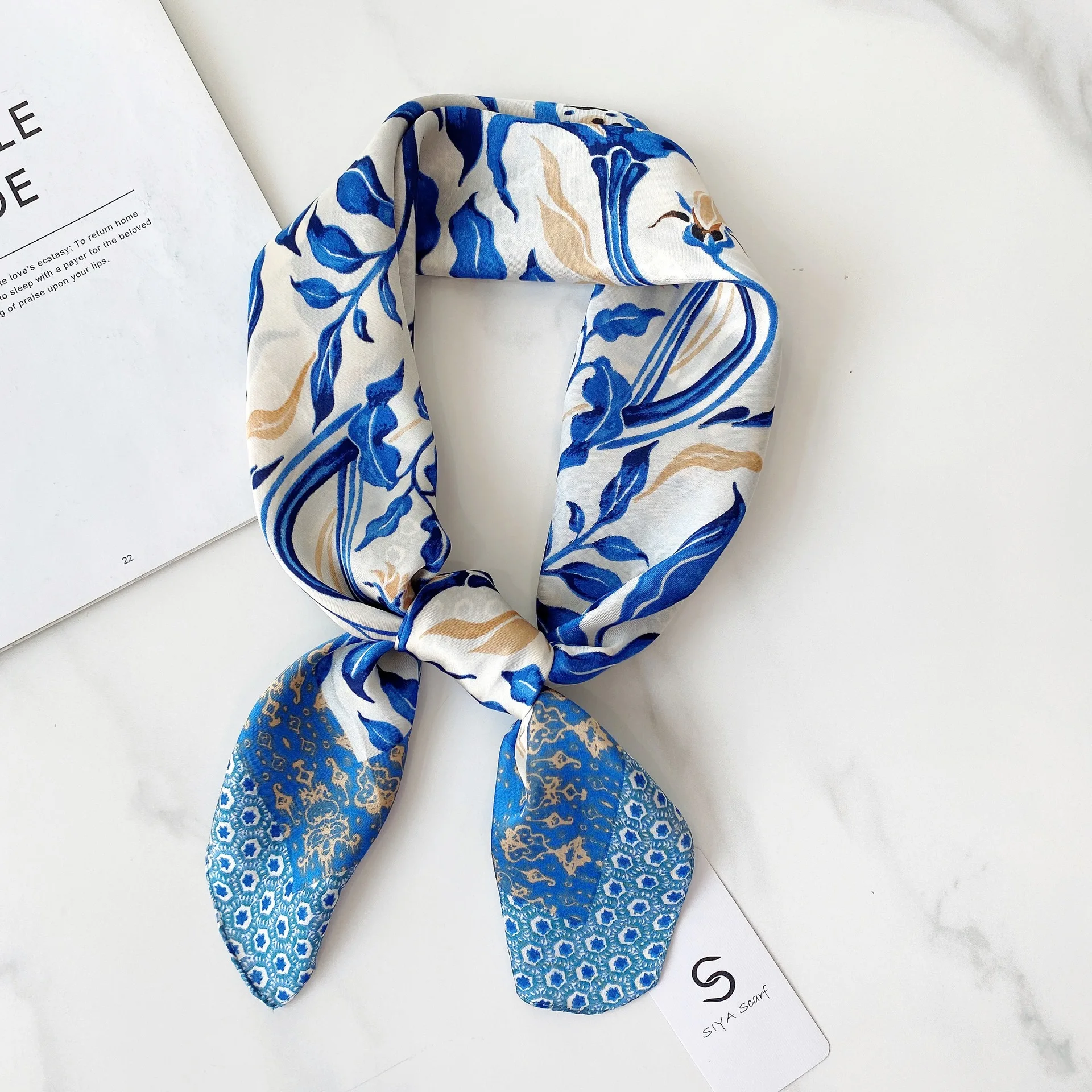 Женский квадратный шарф с цветочным принтом, модный профессиональный шарф из полиэстера, повязка на голову для весны и лета