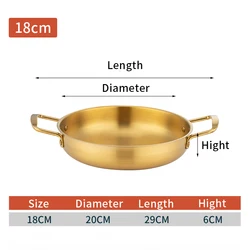 Drop Shipping Korean Double Handle Hot Pot Japan Ramen Pot Seafood Pot Gold Paella Pan Stainless Steel Noodle Pan