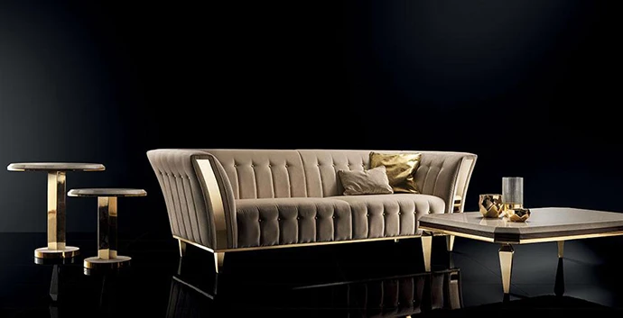 
Italian original 1:1 design royal 3 seater sofa Gold steel velvet sofa 