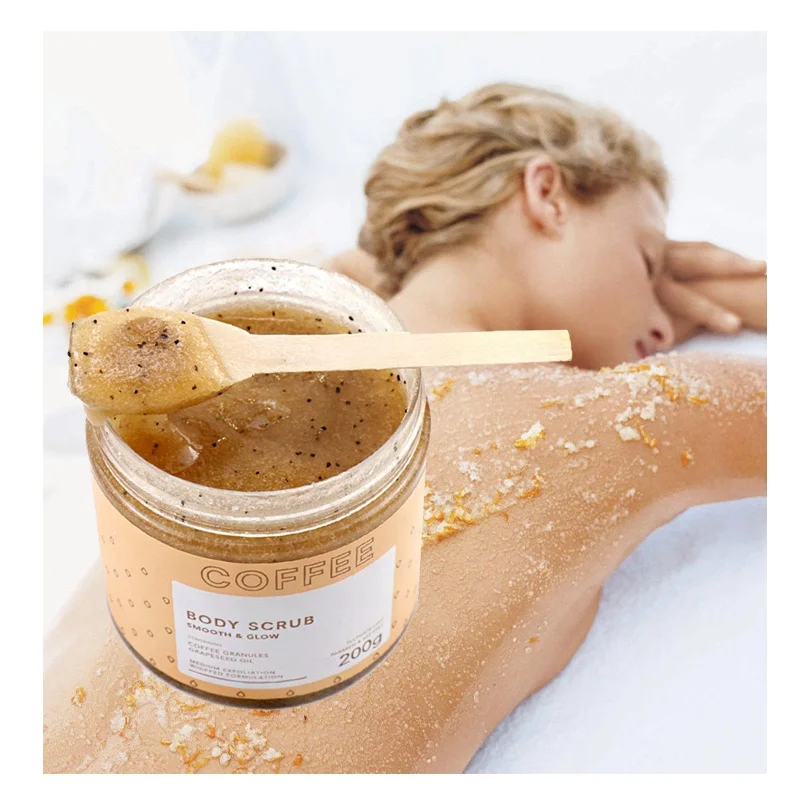 Private label In Stock Wholesale Natural Exfoliating Dead Skin Removal Organic Salt Coffee Thigh Body Scrub