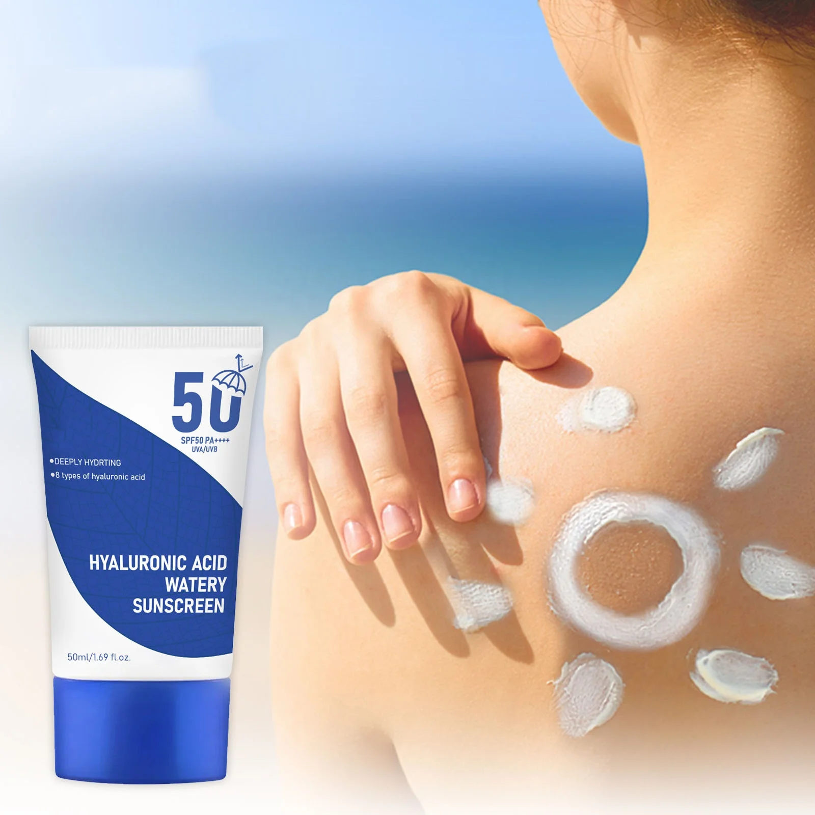 Гиалуроновая кислота водянистый солнцезащитный крем spf 50 УФ-защита натуральный увлажняющий освежающий но не жирный глубоко