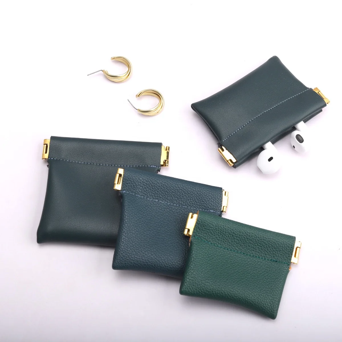 Custom Logo Printed Pu Leather Earring Ring Storage Jewelry Bag Reusable Small Waterproof Leather Pouch With Closed Magnet